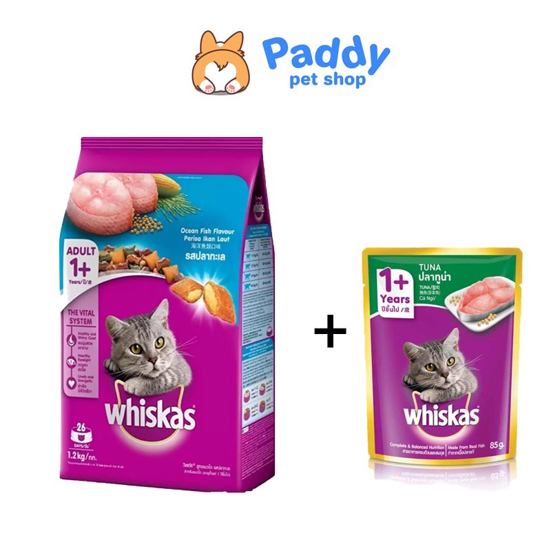 [Tặng kèm Pate] + [1.2kg] - Whiskas thức ăn dạng hạt dành cho mèo lớn vị cá biển