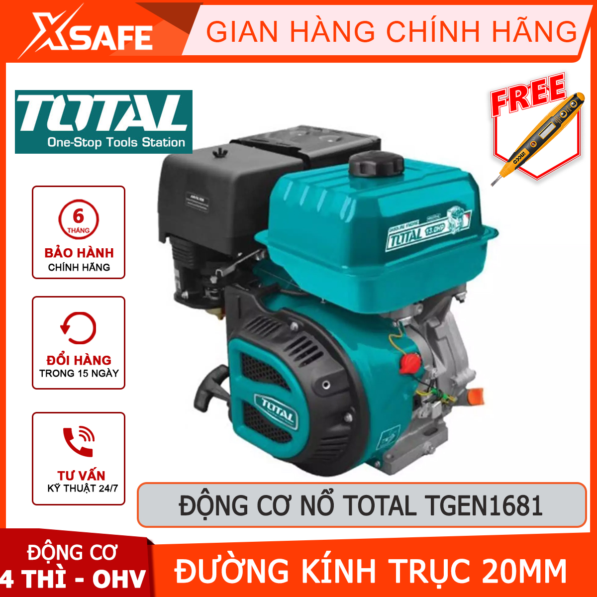 Động muscle explosion total TGEN1681 explosion head benzine engine type 4 stroke, OHV, maximum output 5.5hp, shaft diameter 20mm, cylinder capacity 163 modified mechanical energy into electrical energy generator, calibration voltage