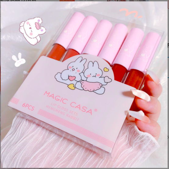 Set 6 cây son magic casa lip gloss sets mengmeng rabbit | set 6 son kem magic casa 2 con thỏ trắng set son nhung mịn lì nội địa trung