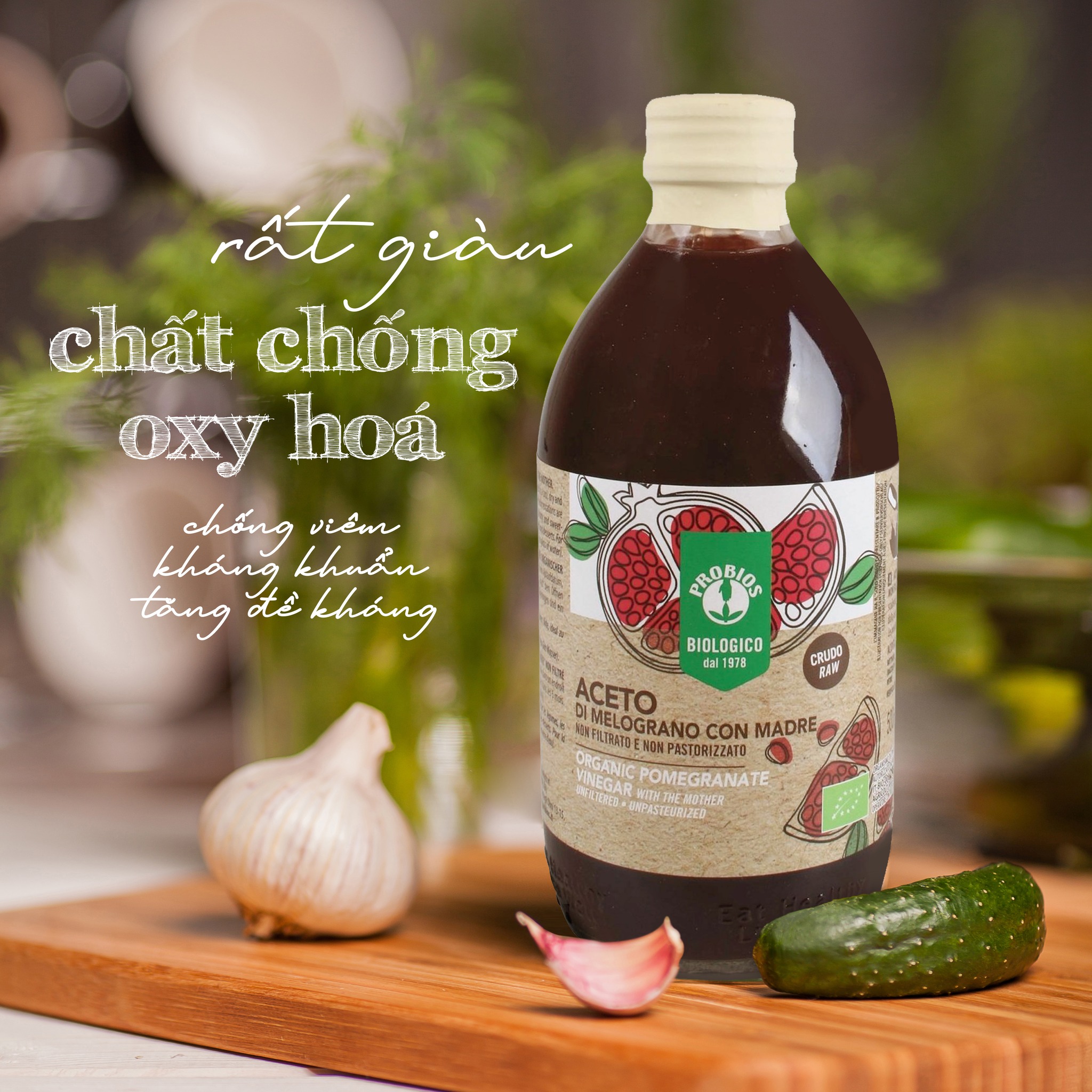 Giấm Lựu hữu cơ (Có giấm cái) ProBios 500ml