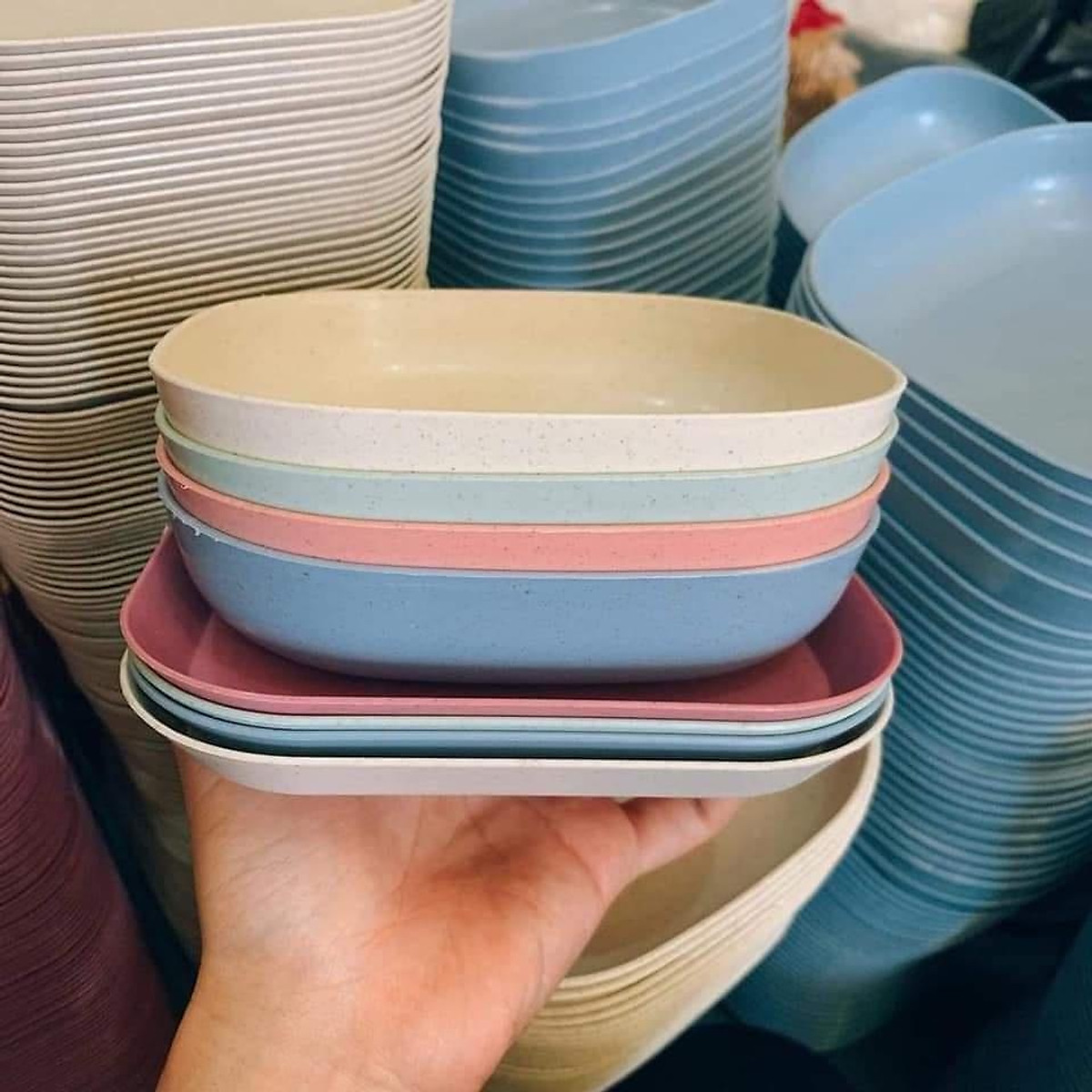 (Xả kho nghỉ bán) SET 8 KHAY ĐĨA VUÔNG LÚA MẠCH