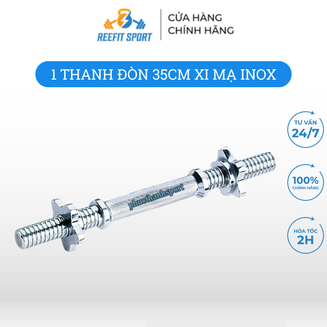 Đòn tạ ngắn, thanh đòn gắn tạ tập cơ tay 35cm inox nhập khẩu Reefit