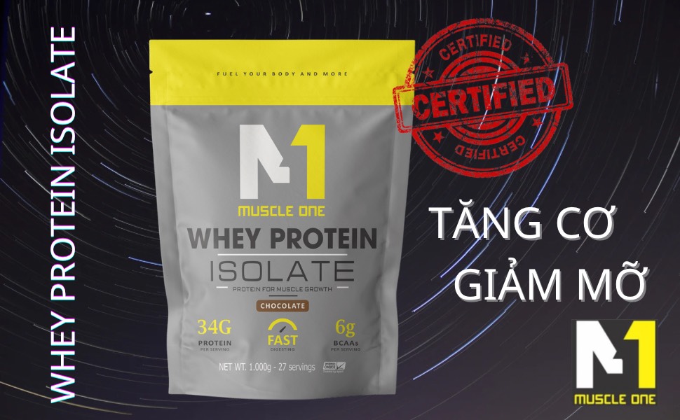 Sữa tăng cơ giảm mỡ, whey protein isolate MUSCLE ONE 2kg (combo 2 túi tặng bao tay tập gym)