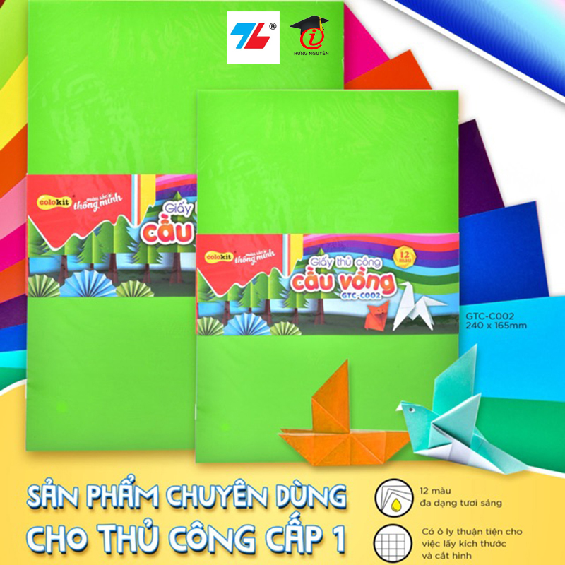 Giấy thủ công 12 màu (loại nhỏ, lớn) GCT-C002/GCT-C003 (Thiên Long)