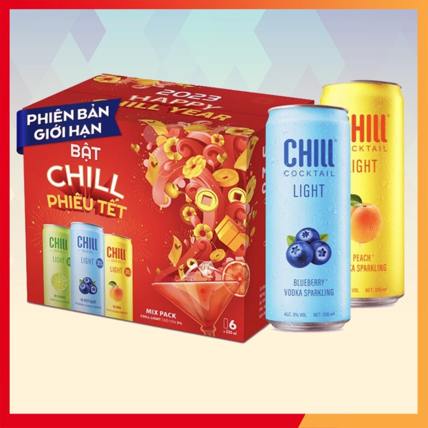 Thùng 6 lon chill cocktail light mix 6 vị 330ml/lon