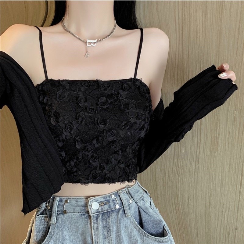 Áo 2 dây ren hoa hồng xinh xắn