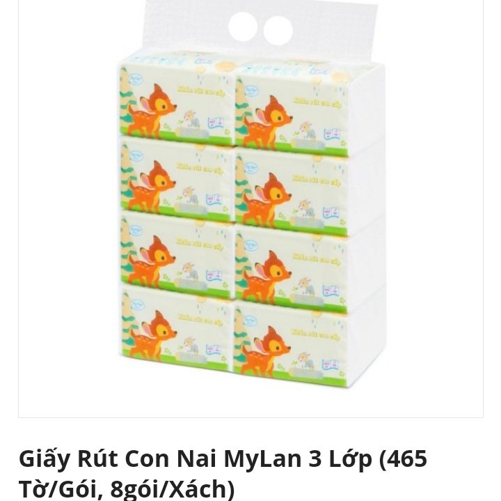 Giấy Rút Con Nai MyLan 3 Lớp (465 Tờ/Gói, 8gói/ Túi xách)