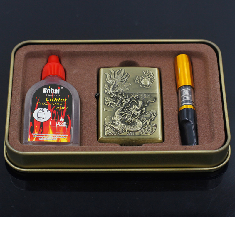 COMBO BẬT LỬA HỘP QUẸT ZIPPO HÌNH RỒNG ( 3 MÓN )