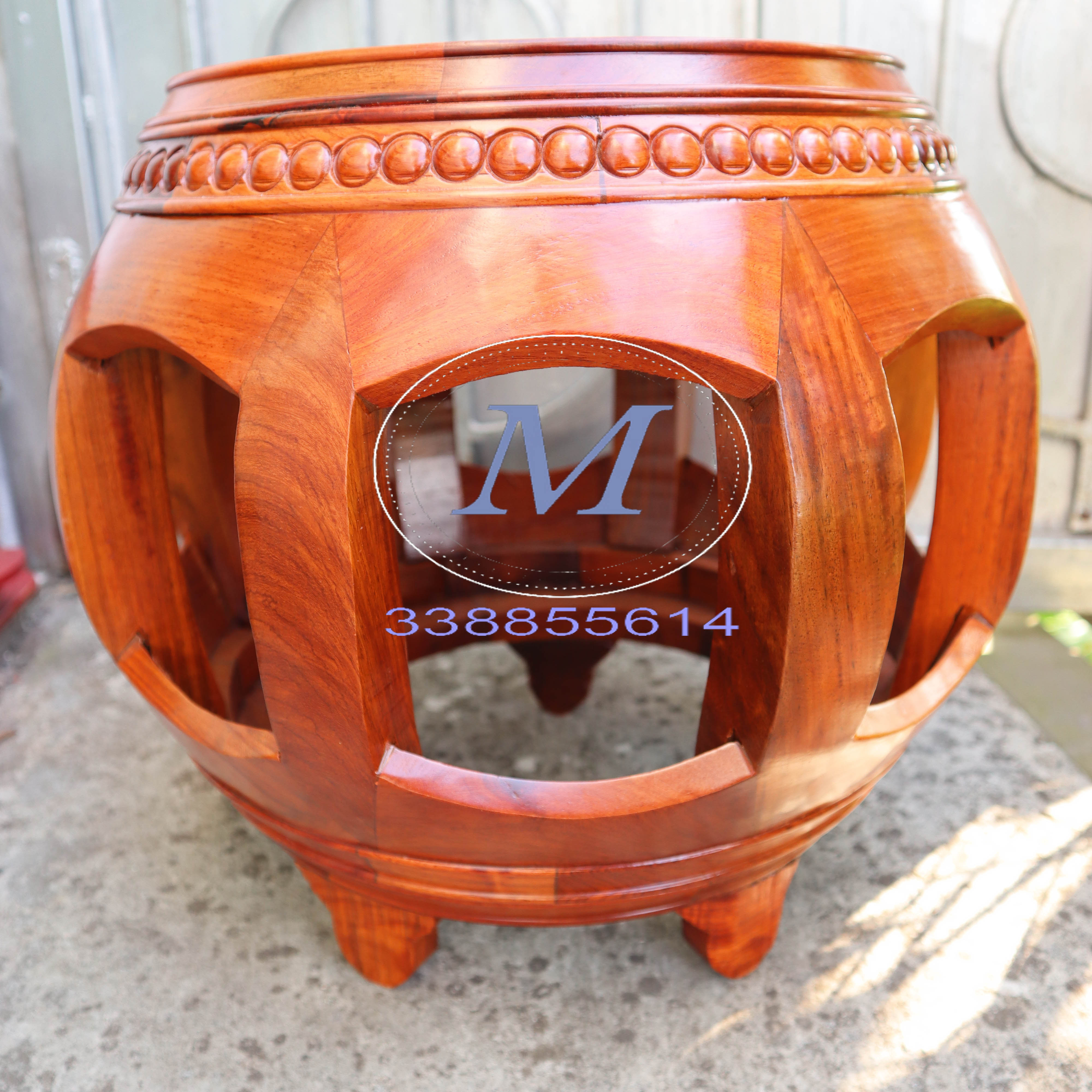 Đôn tròn kiểu trống,đôn ngồi gỗ hương mặt 28 cao 35,42cm