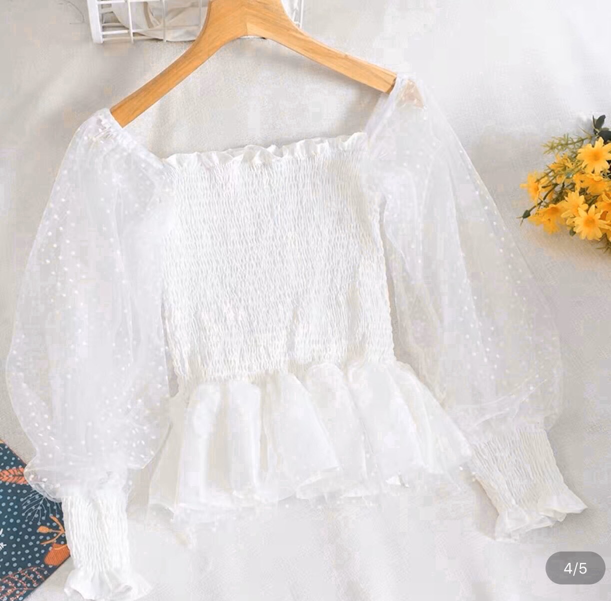 ÁO NHÚN TAY PHỐI CHẤM BI PHỤNG HOÀNG