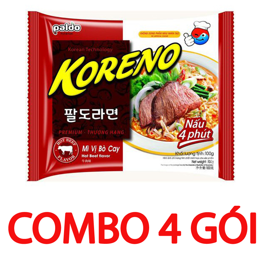 Mì Koreno vị Bò cay gói 100g COMBO 4 GÓI
