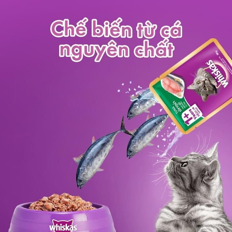 WHISKAS - COMBO 8+ 1 x 450gr/bao (vị cá biển 2-12M ) + 3 x 80gr/gói (Mix vị)