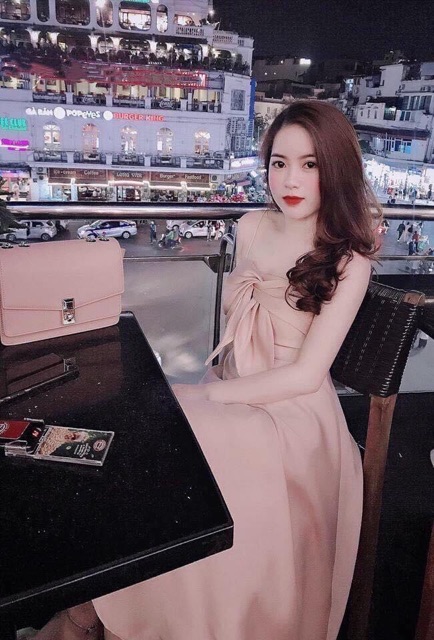 Đầm xoè 2 dây xoắn nơ