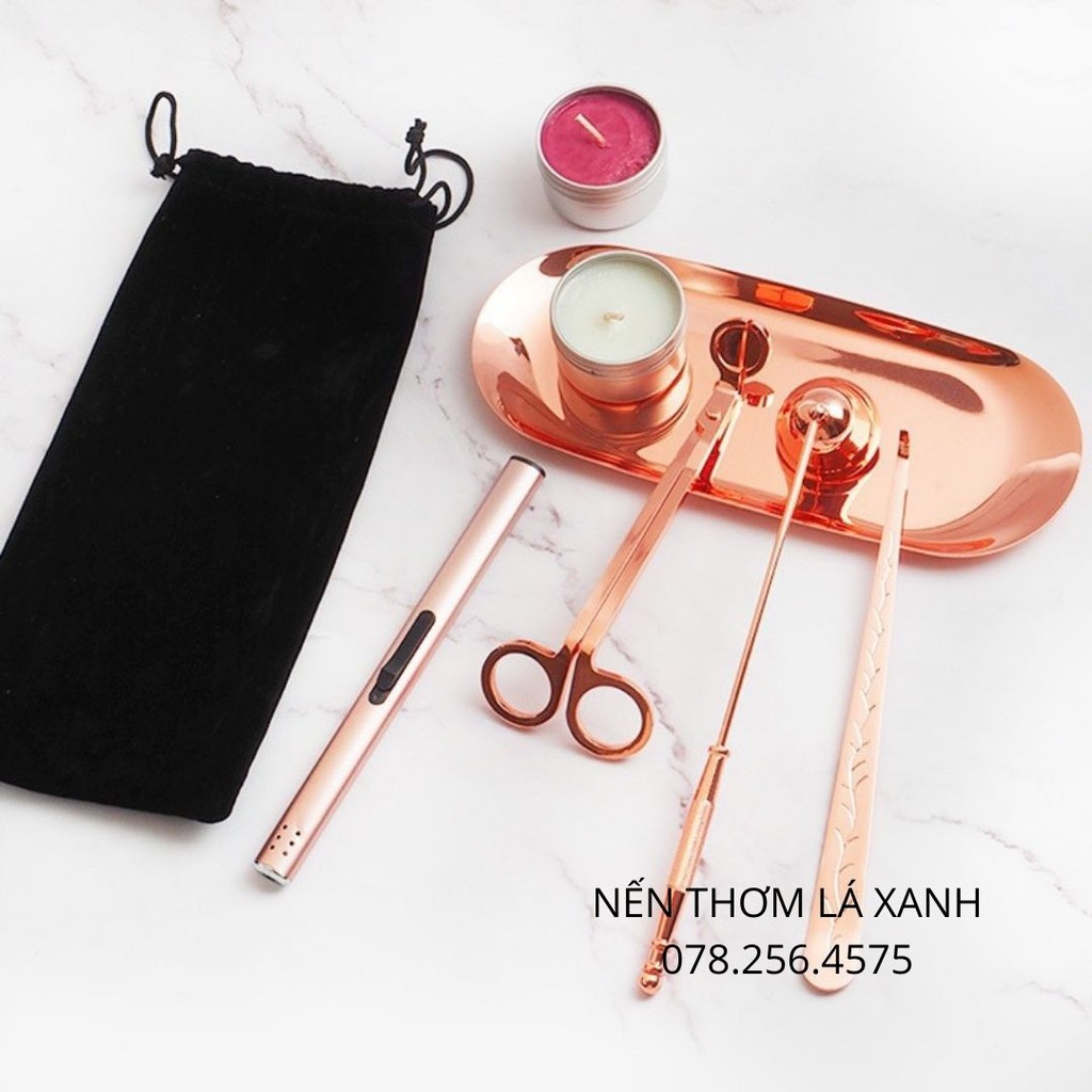 [HCM]BỘ PHỤ KIỆN CHĂM SÓC NẾN THƠM 5 MÓN (khay chuông khêu usb kéo)