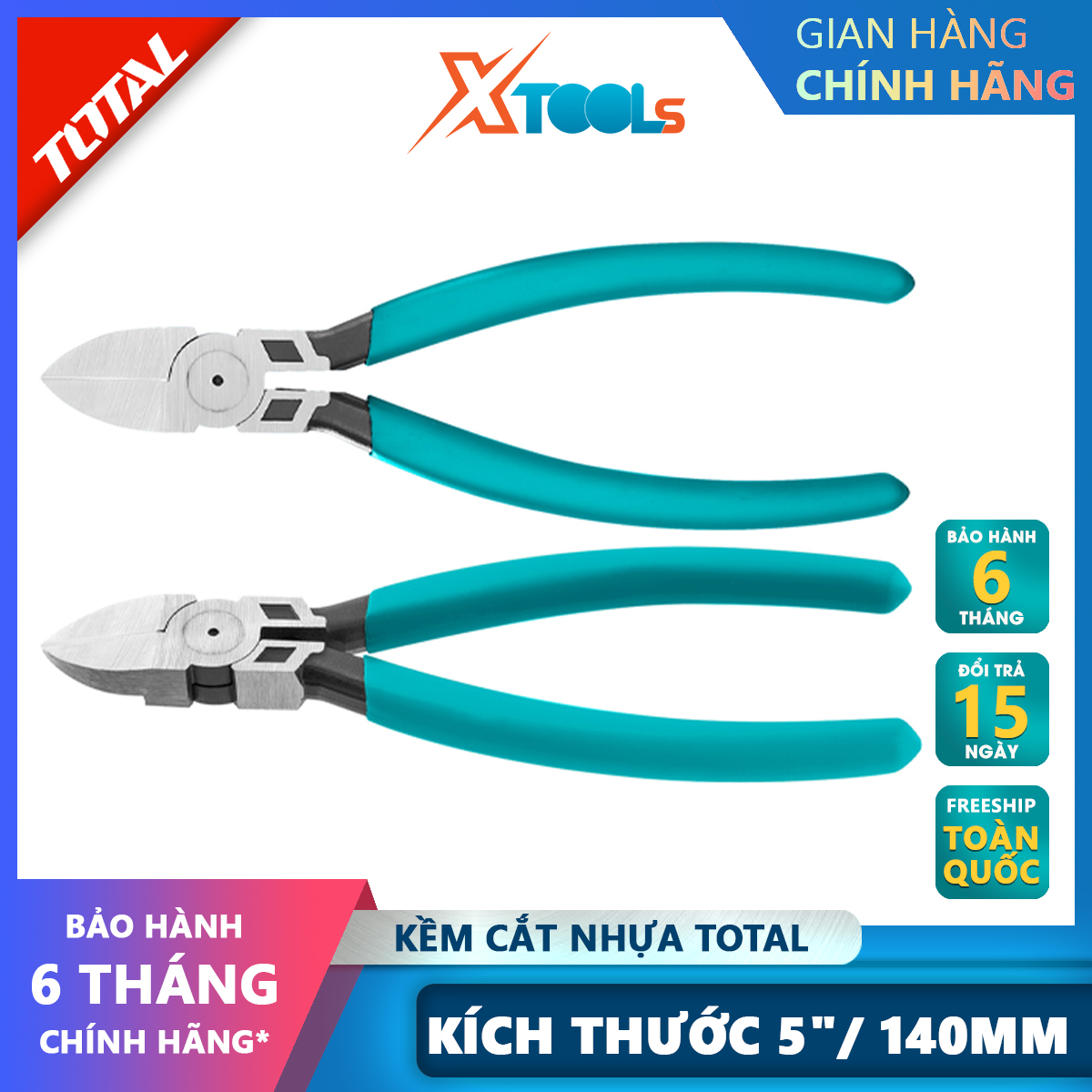 Kìm cắt nhựa TOTAL THT230512 | kềm cắt kích thước 5"/ 140mm đầu kềm được đánh đen bóng cắt, rút, uốn các chi tiết và mô hình nhựa