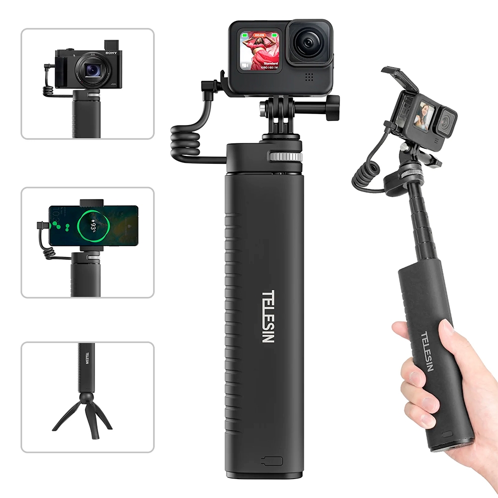 Tay cầm pin gopro – action cam telesin 10.000mah