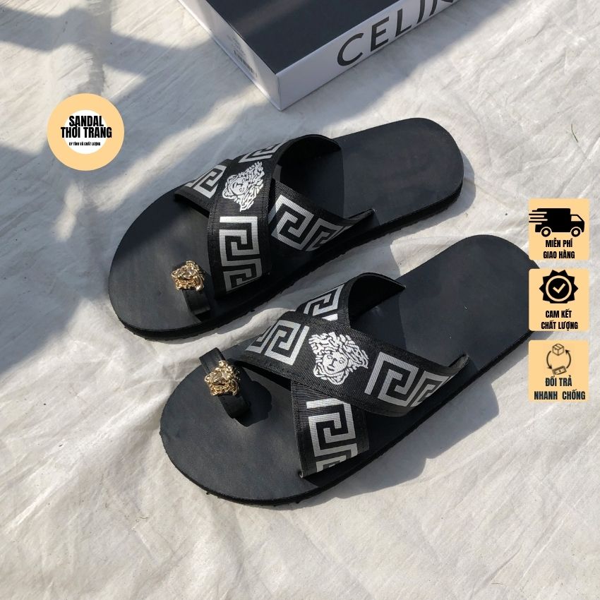 [MIỄN PHÍ SHIP]Dép Sandal Xỏ Ngón Quai Chéo Nam Nữ Đế Đen, Da Pu cao cấp full size 30-44 SANDALTHOITRANG