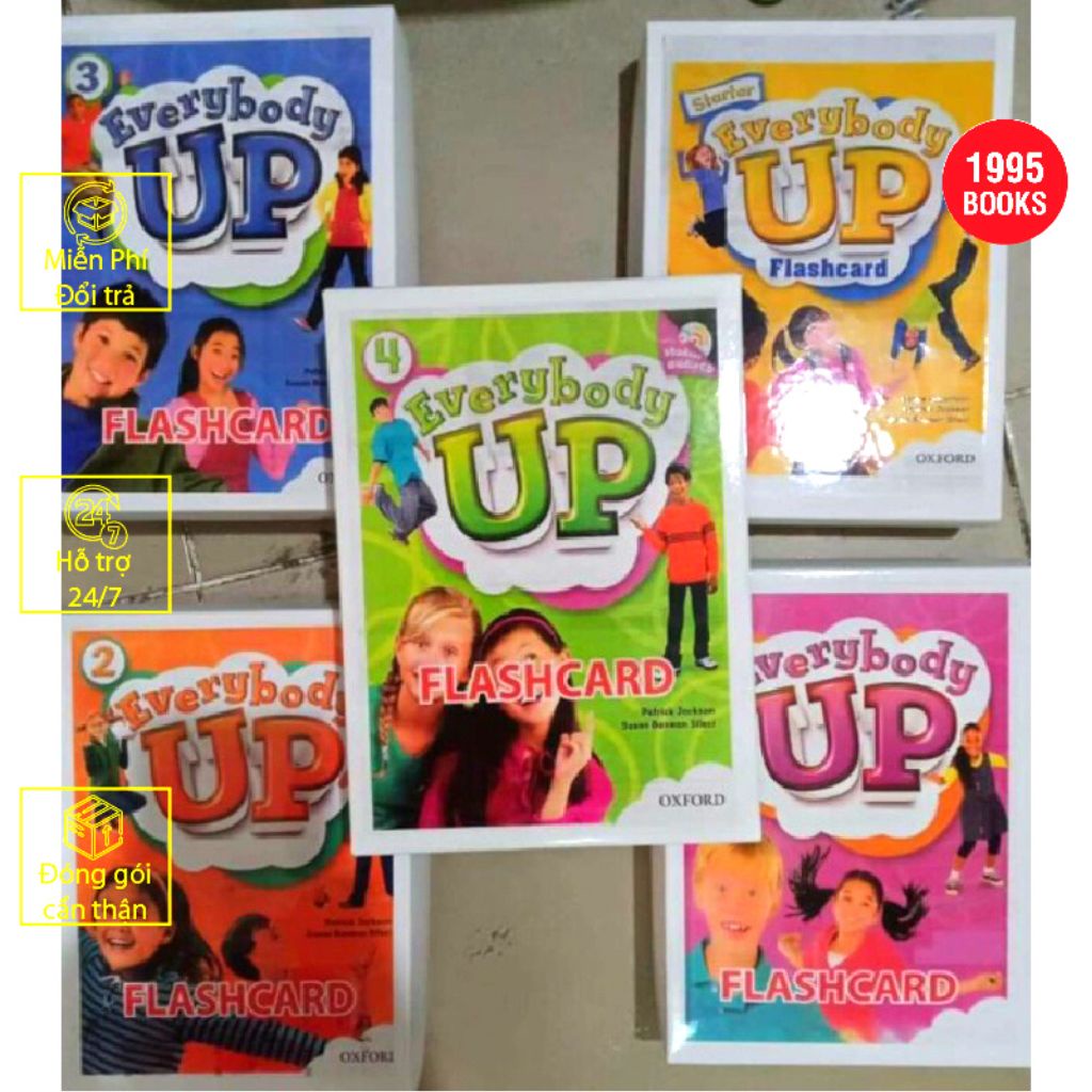 [Thẻ học tiếng anh Everybody Up] 1,2,3,4,5, starter + Flash card cho bé + 1995 BOOKS
