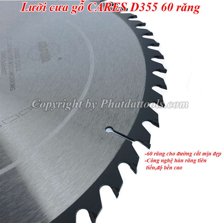 Lưỡi cưa gỗ CARES D355mm cao cấp-Lỗ cốt 25,4-30mm