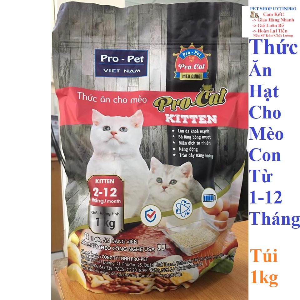 [Hoàn tiền 10%]  THỨC ĂN HẠT CHO MÈO CON Pro-Cat Kitten Túi 1kg Xuất xứ Pro-Pet Việt Nam - Pet shop Uytinpro