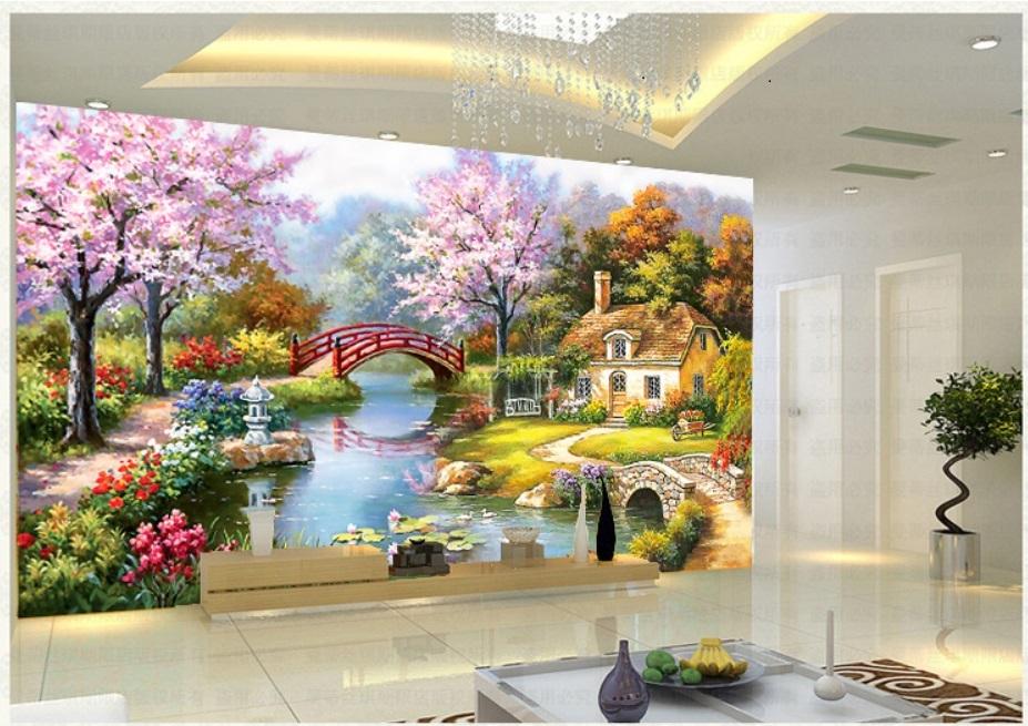 Tranh thêu chữ thập phong cảnh thiên nhiên 195x103cm