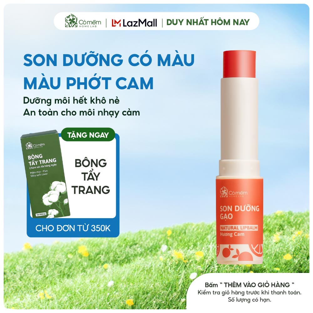 Son Dưỡng Môi - Son Dưỡng Gạo Hương Cam - Son Dưỡng Có Màu - Son Dưỡng Màu Cam Nhẹ Cỏ Mềm