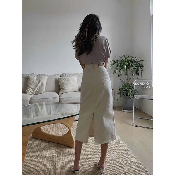 Chân váy jeans kem dáng dài