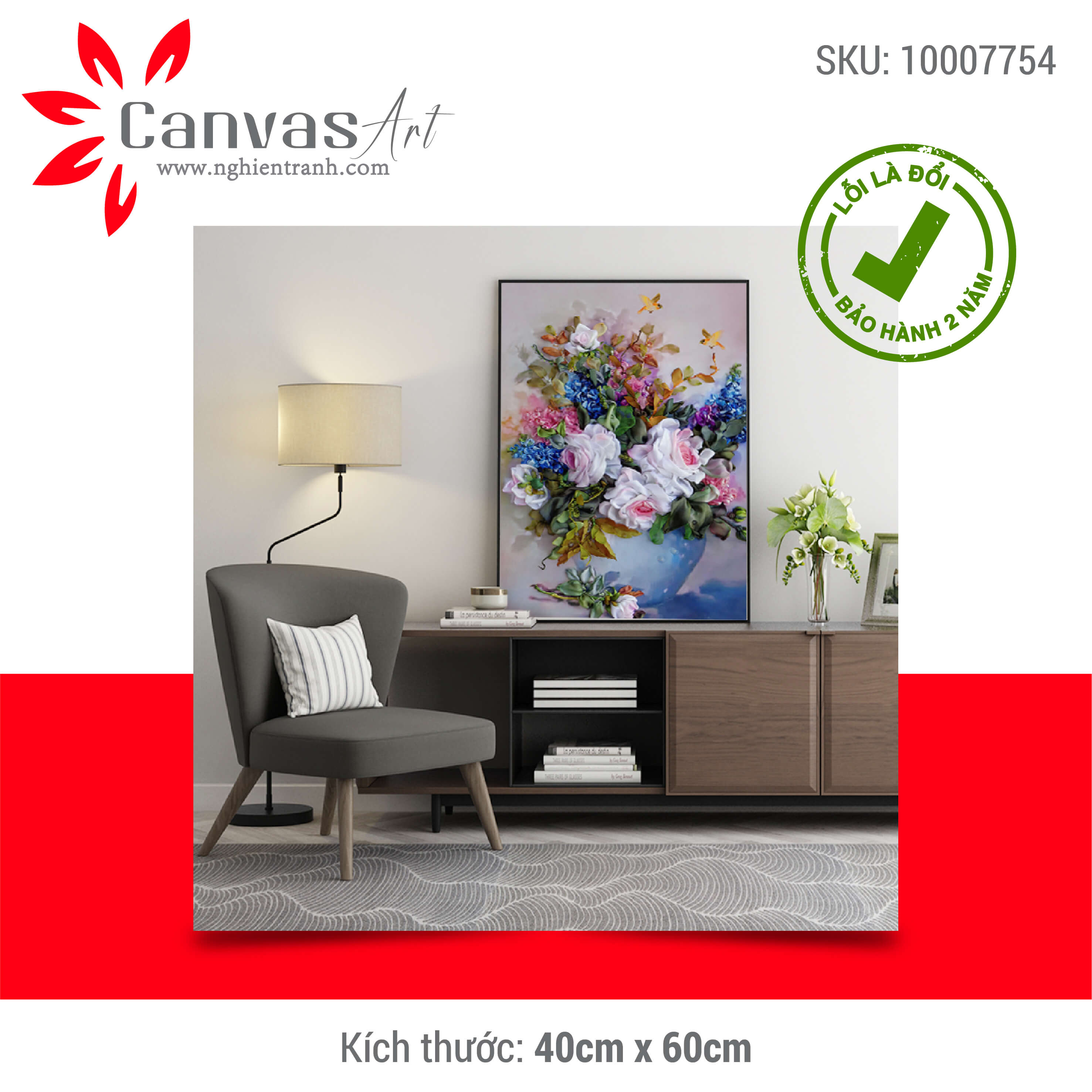 Tranh treo tường hiện đại bình hoa nghệ thuật in trên canvas có khung, trang trí phòng khách, phòng ngủ (#10007754)