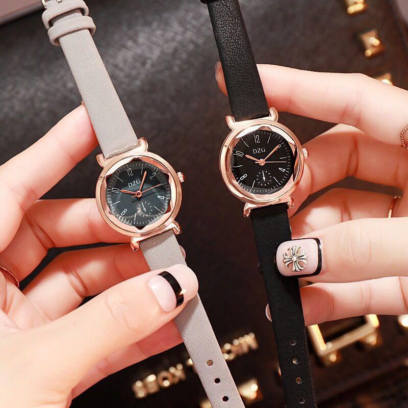 Đồng hồ thời trang nữ DZG mặt tròn dây da
