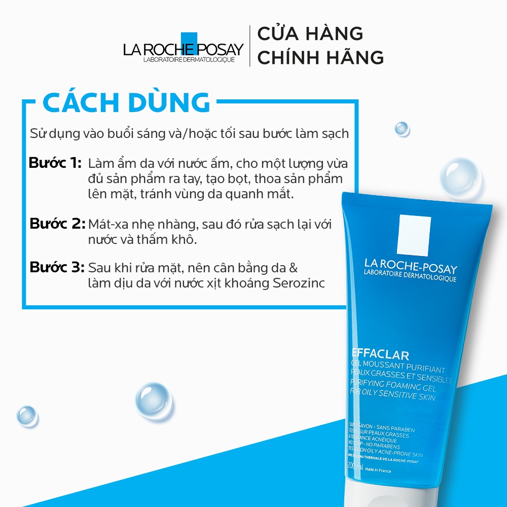 Sữa Rửa Mặt La Roche Posay Effaclar Dạng Gel 300 ml - Giúp Da Sạch Sâu, Mịn Màng, Không Nhờn Rít - Dành cho Da Dầu, Da Nhạy Cảm