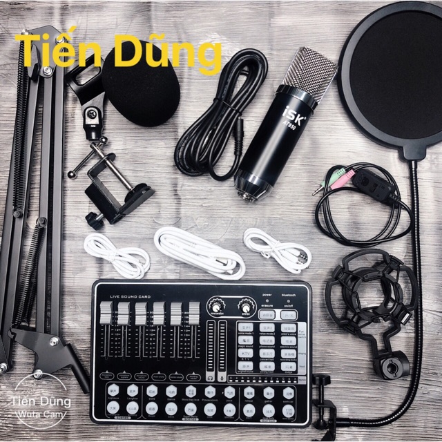 Mic thu âm Sound card H9 có Bluetooth đi mic ISK AT850 chân màng dây