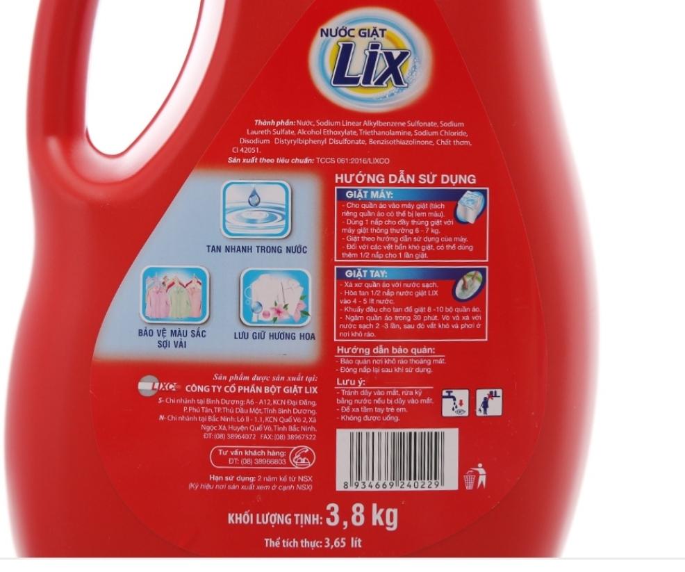Nước giặt Lix Đậm Đặc 2X, chai 3.8Kg