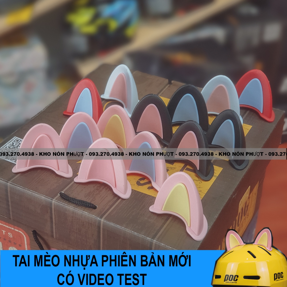 Tai mèo phụ kiện trang trí nón bảo hiểm - Tai mèo nhựa có viền gắn mũ bảo hiễm đi phố dễ thương