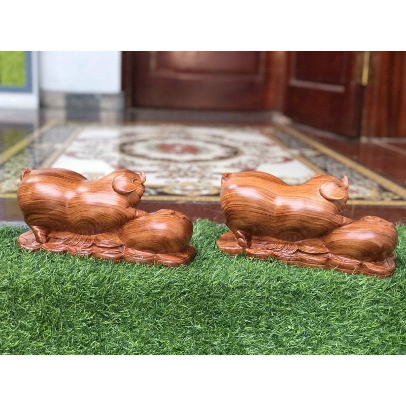 Tượng con heo con lợn gỗ hương