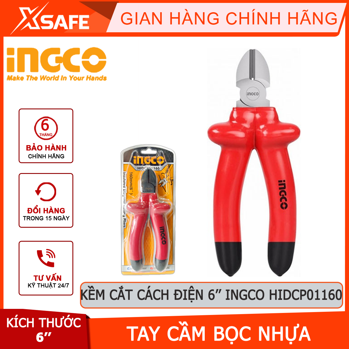 Cutting pliers insulated ingco HIDCP01160 | nippers insulated size 6 inch/160mm handle wrap plastic dedicated and insulated 1000V- 36/T Cutter, clamp, plucking the kinds of cables, wires, metal wire [genuine] [xsafe]