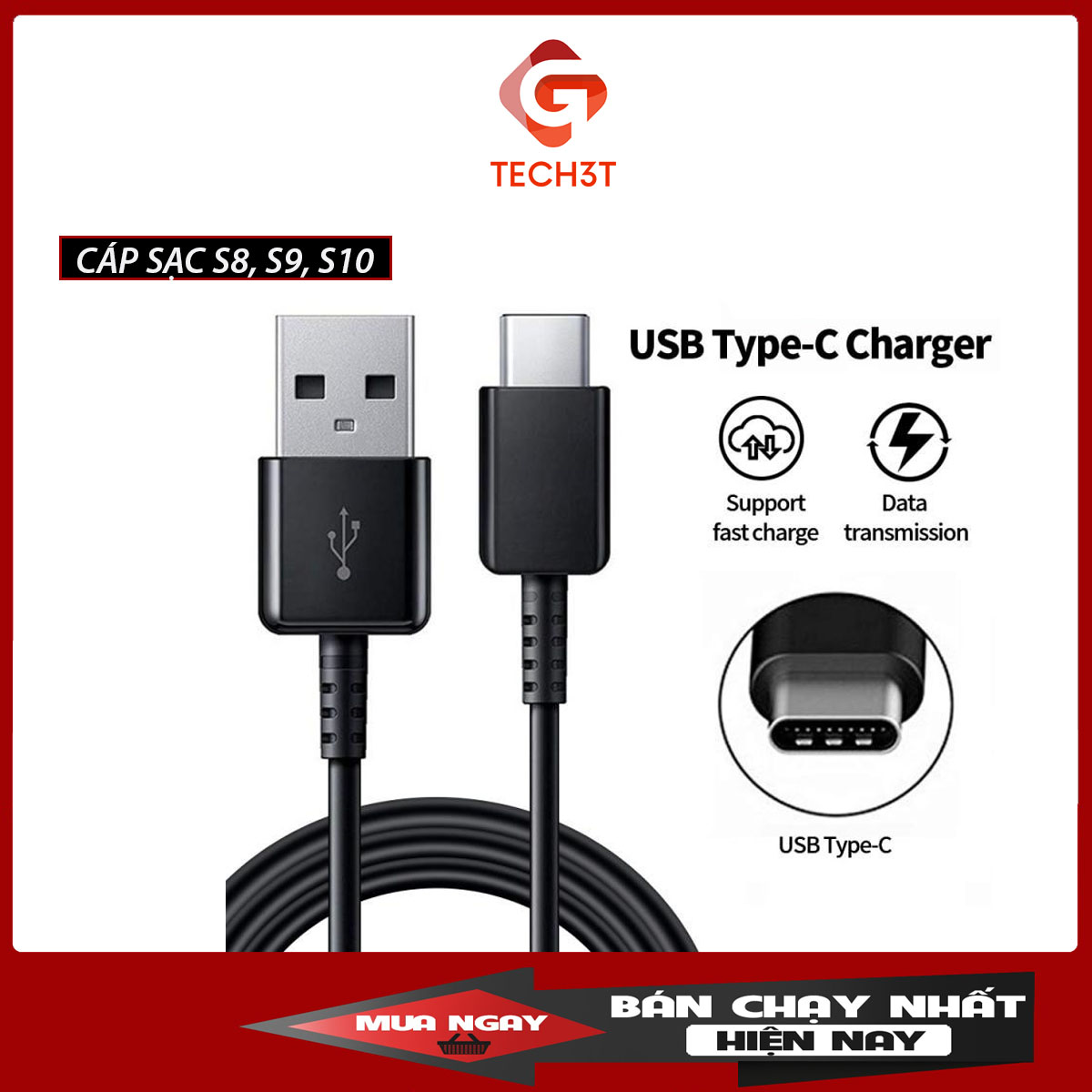 Dây cáp sạc nhanh USB Type C SS Galaxy S8/S8 Plus/ Note/ S9/S10