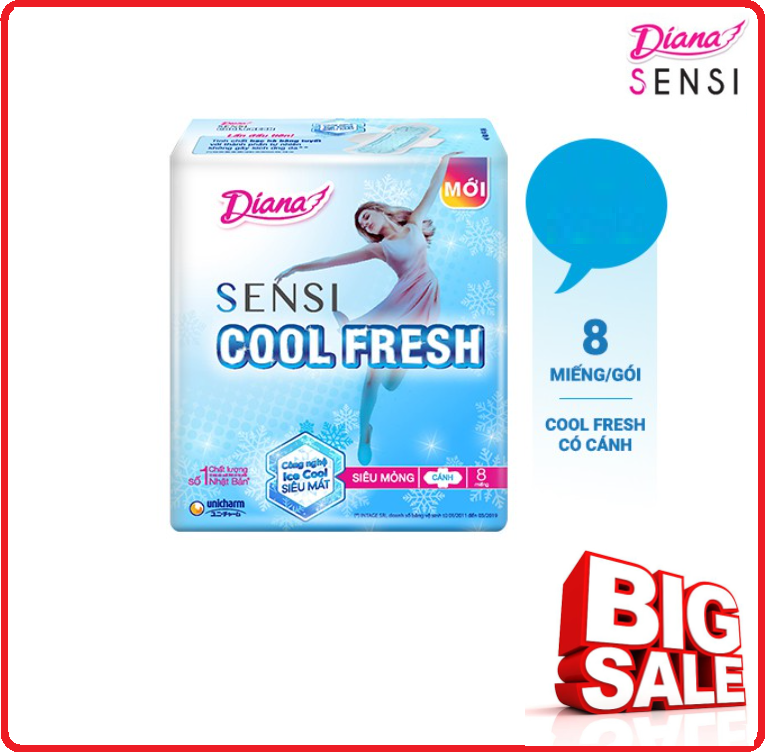 BVS DIANA Sensi Cool Fresh Siêu Mỏng Cánh 8 Miếng
