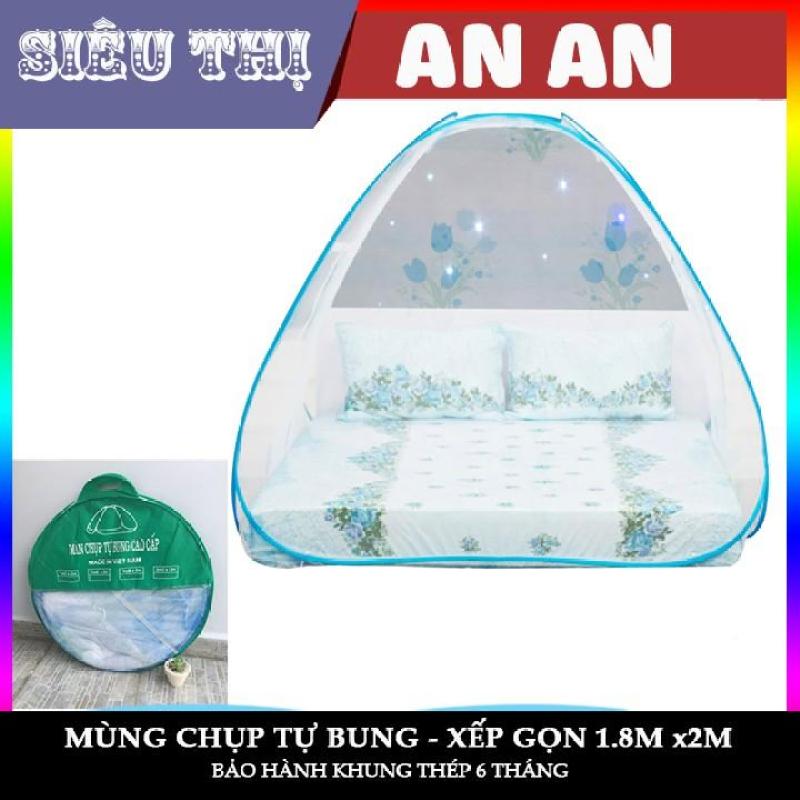 Mùng chụp tự bung ROSIE 1.6m/1.8m x 2m loại 1 vải dày hoa văn trắng xanh như hình bảo hành 12 tháng
