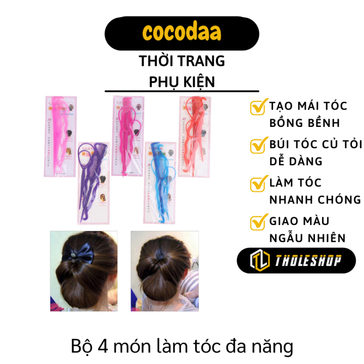 Dụng cụ làm tóc - Bộ 4 món tao kiểu tóc đơn giản - Dụng cụ búi tóc củ tỏi, làm phồng tóc đa năng dễ dàng
