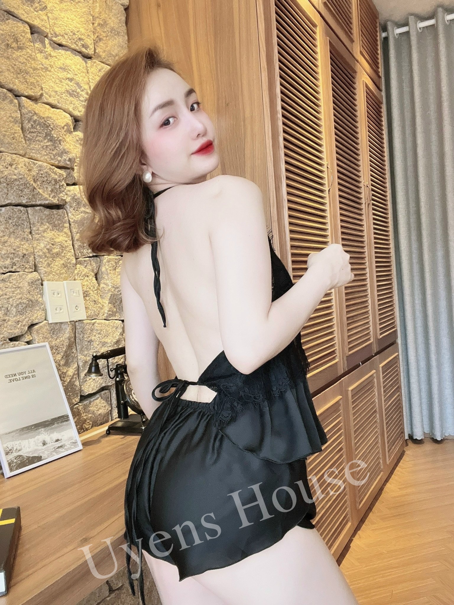 [SIZE 40-65KG] Set yếm ngủ có mút ngực chất satin mềm mịn