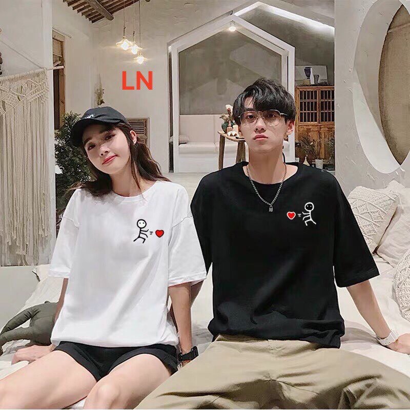 Áo thun đôi( 2 áo) trắng đen đẩy tim