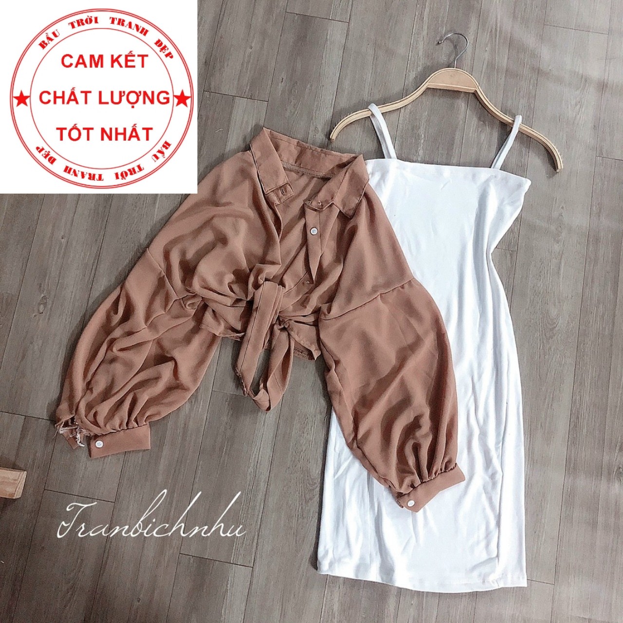 SET ÁO SƠ MI VOAN CỘT EO VÀ ĐẦM 2 DÂY, PHỤNG HOÀNG