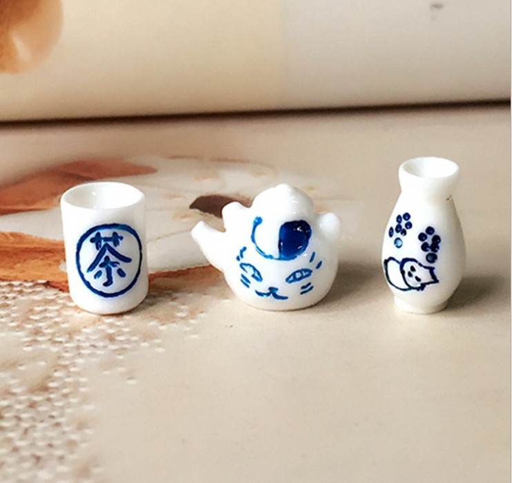 Mô hình ly, ấm kiểu Nhật size mini trang trí nhà búp bê, nhà mô hình