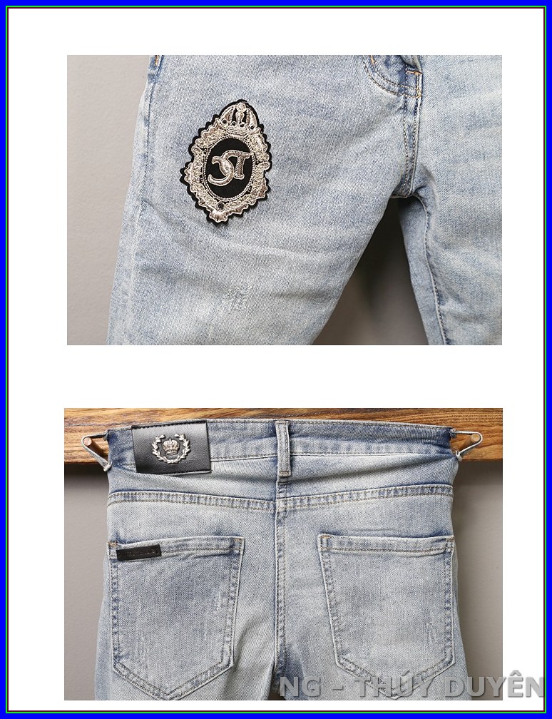 Quần jean nam cao cấp XANH BẠC LOGO THÊU DC 103 không xù lông, không ra màu, chất giãn tốtZ4-71