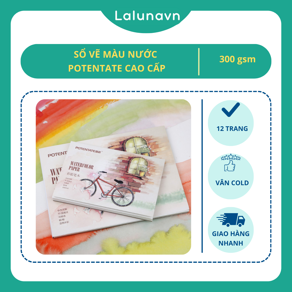 Sổ vẽ Màu Nước Potentate Cao Cấp Giá Tốt , giấy vẽ màu nước chất lượng tốt Lalunavn - B23