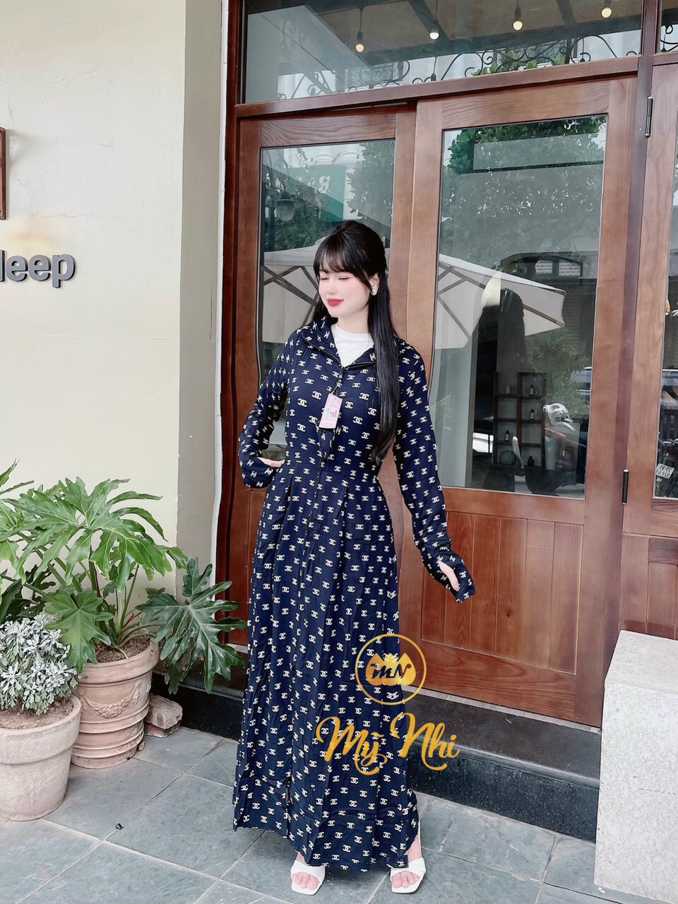 Áo chống nắng toàn thân 3 lớp vải lanh Nhật che kín chân họa tiết đẹp mắt sang trọng - ao chong nang toan than 3 lop lanh Nhat