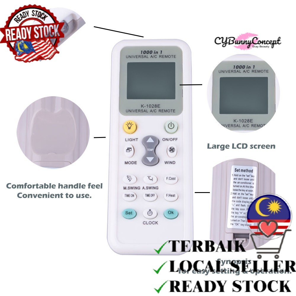 CYC Universal Aircond Remote Control Aircon Remote AC Remote Control Air Condition K1028E LCD Backlight