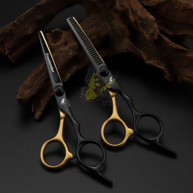 Bộ kéo cắt tóc TAY PHẢI Freelander HA03 ĐEN VÀNG (Mua cặp tặng bao da, chỉnh kéo, lược toni guy)