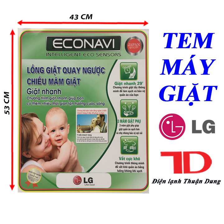 Tem dán máy giặt LG tặng kèm băng keo 2 mặt