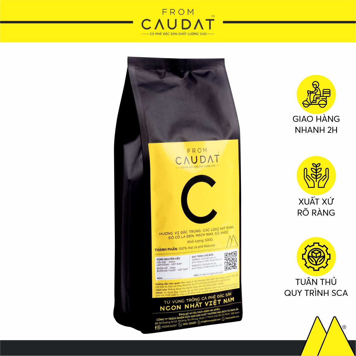 C Gói 500gr cà phê đặc sản nguyên chất 100% Robusta đắng đậm FROM CAU DAT